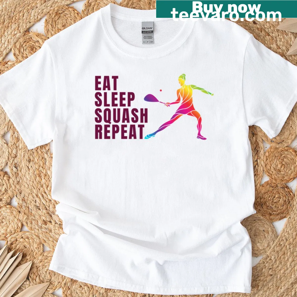 Typography design T-shirt that says Eat Sleep Squash Repeat — on a men's t-shirt