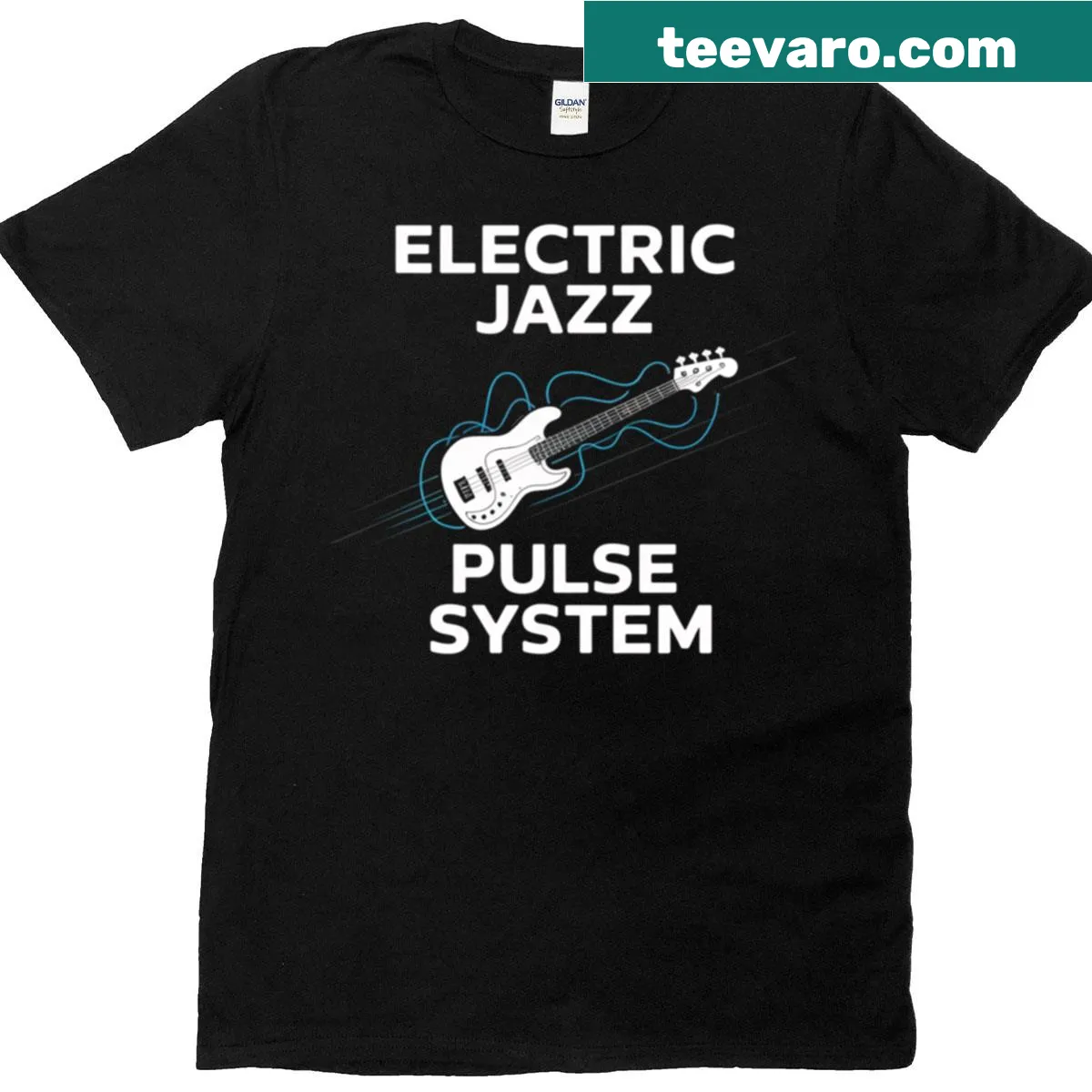Stylized typography representing jazz music with 'Electric Jazz Pulse' — on a men's t-shirt