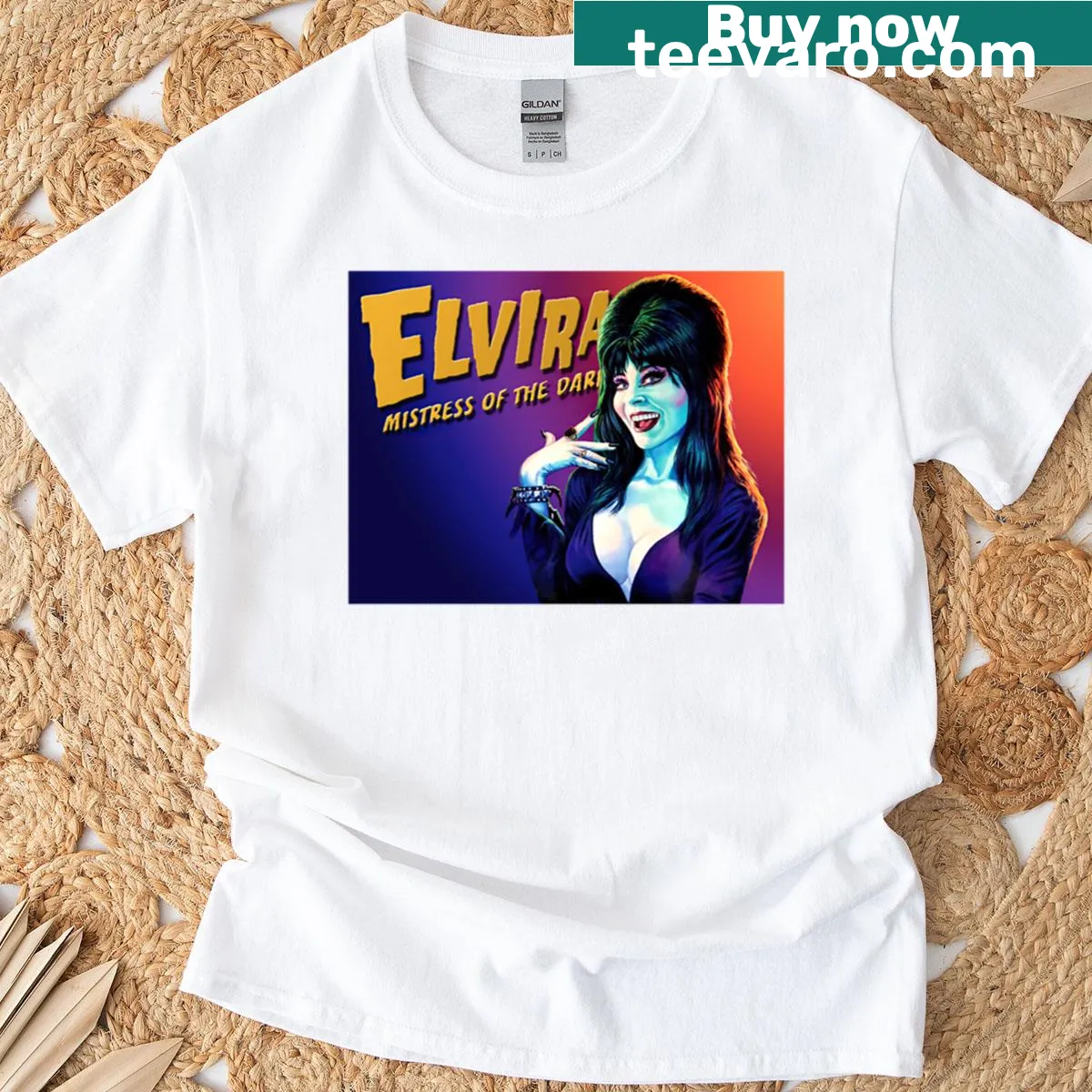 Vintage Elvira graphic from 90s horror movies on a T-shirt — on a men's t-shirt