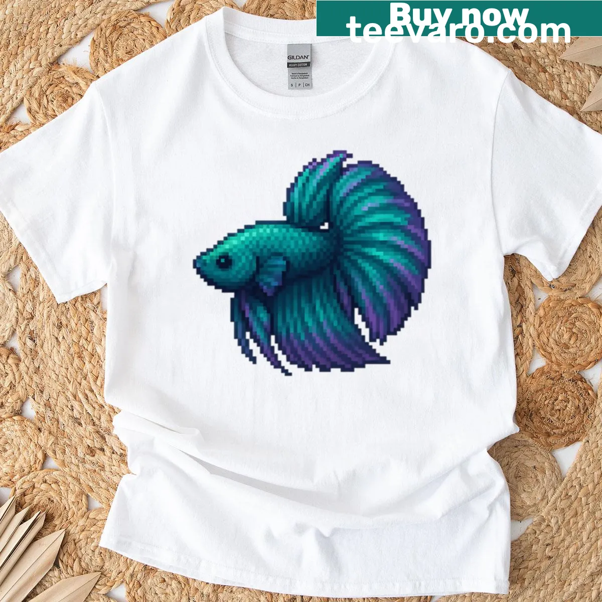 Retro pixelated fish design T-shirt inspired by lo-fi vibes — on a men's t-shirt