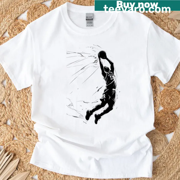 Dynamic basketball dunk graphic T-shirt featuring splash art design