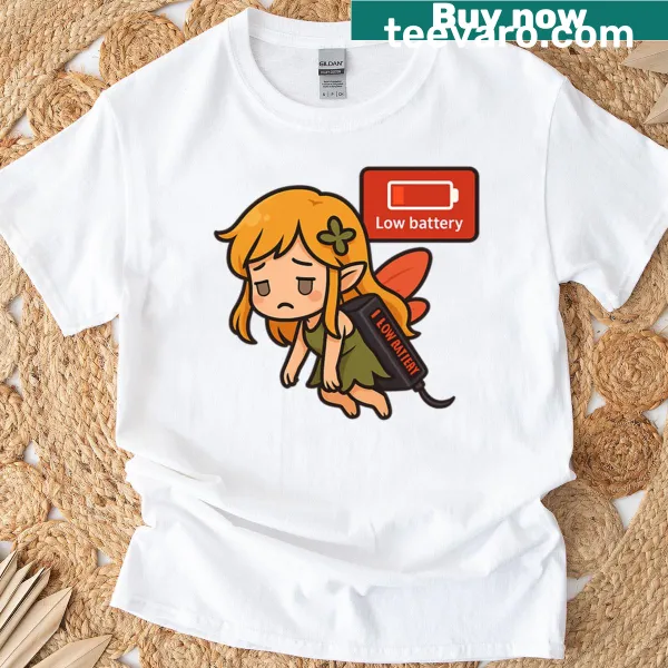 Fantasy-themed shirt combining fairy motifs and technology in a vintage style