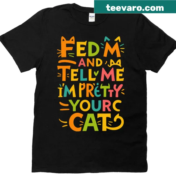 Abstract cat typography t-shirt with humorous text and graphics.