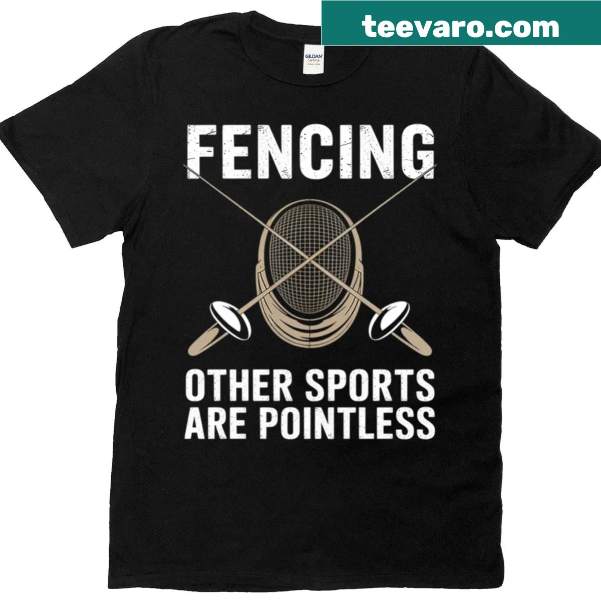 Dynamic fencing design showcasing the sport on a T-shirt. — on a men's t-shirt