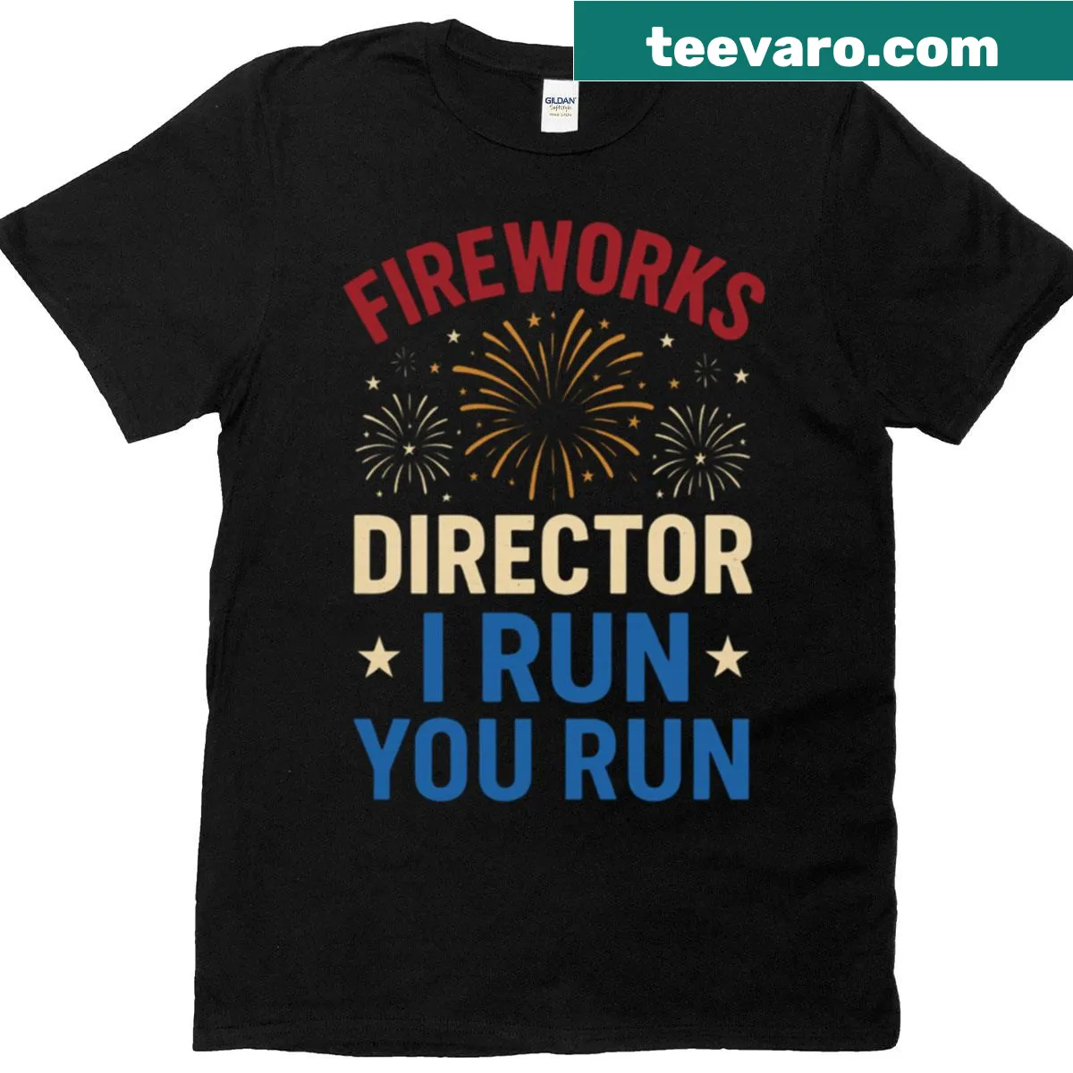 Humorous 'Fireworks Director' design for Fourth of July on a T-shirt. — on a men's t-shirt