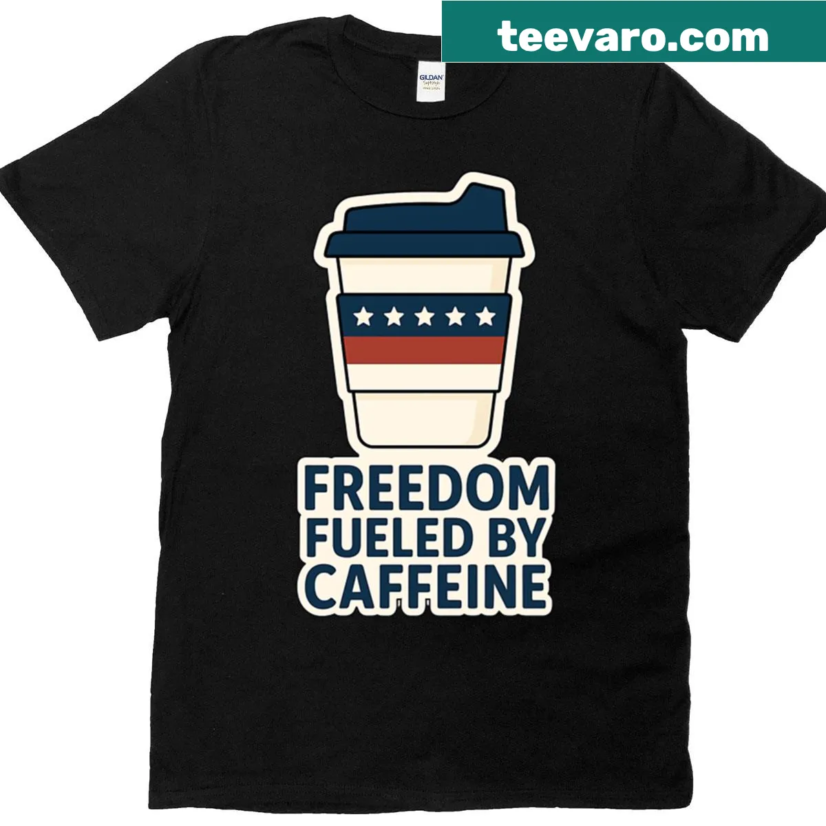 Caffeine-themed t-shirt with 'Freedom Fueled By Caffeine' text — on a men's t-shirt