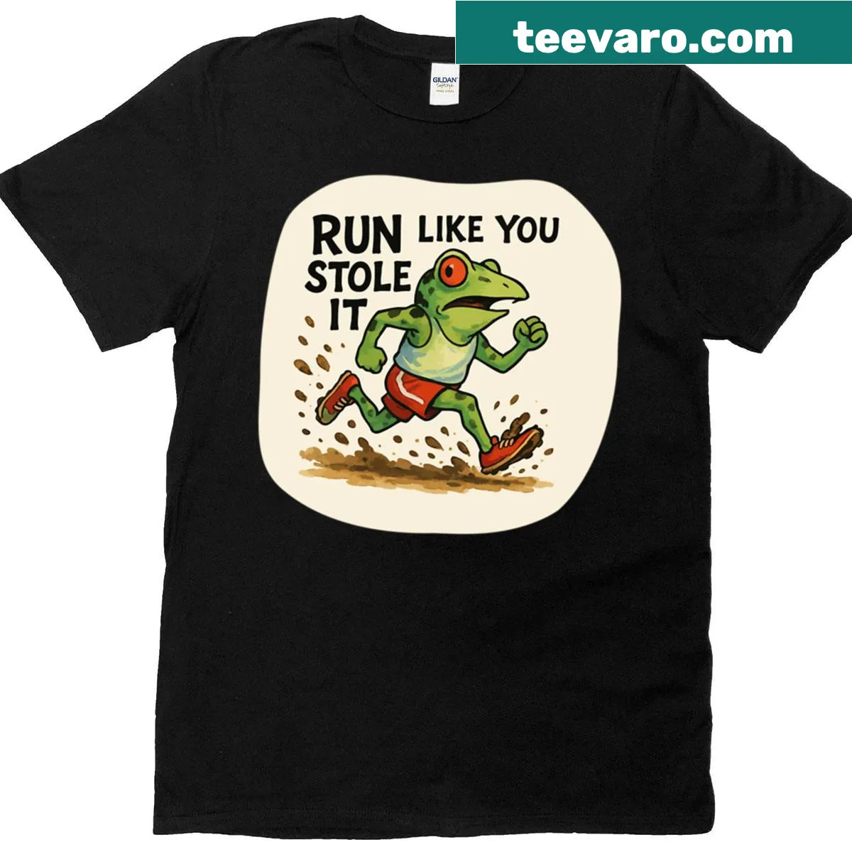 Funny motivational t-shirt with 'Frog Runner' phrase for athletes — on a men's t-shirt