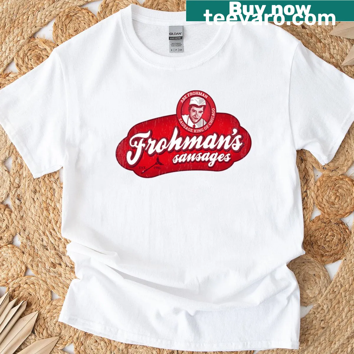Playful Frohmans sausages graphic T-shirt for food lovers — on a men's t-shirt