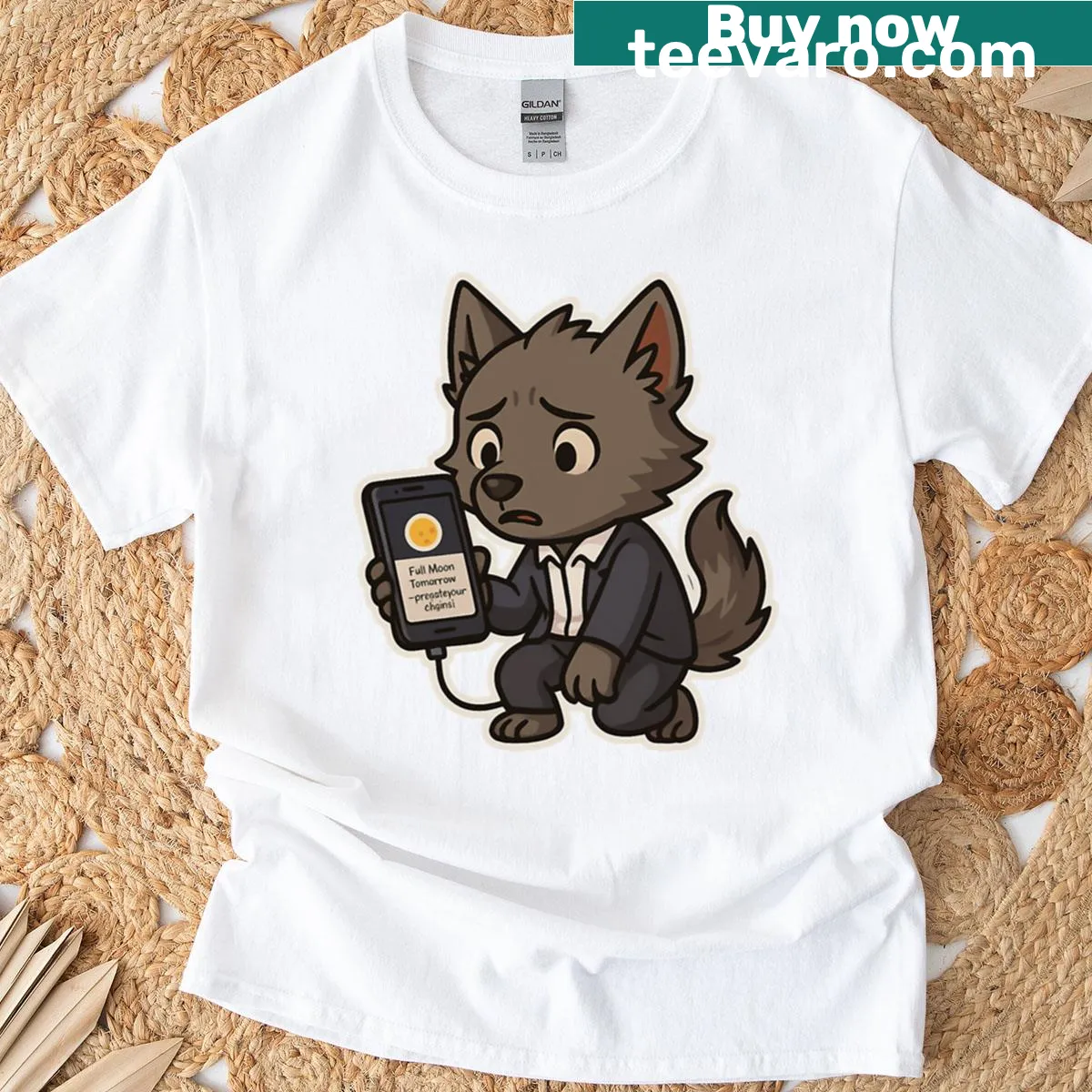 Futuristic full moon graphic t-shirt blending fantasy and technology — on a men's t-shirt