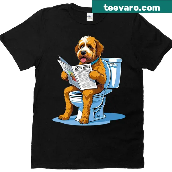 Cartoon Bernedoodle on toilet graphic on oversized t-shirt
