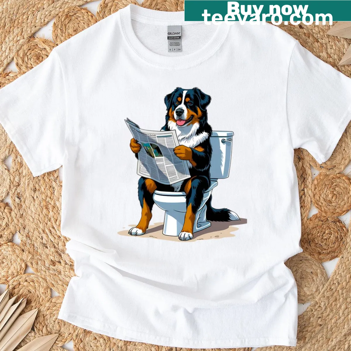 Cartoon Bernese Mountain Dog with funny text on t-shirt — on a men's t-shirt