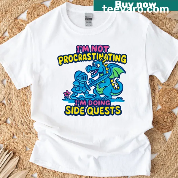 Funny RPG side quest design on a t-shirt