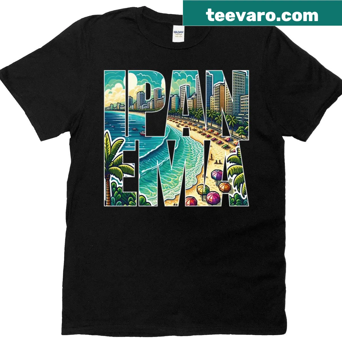 Humorous vintage Ipanema Beach graphic on a T-shirt — on a men's t-shirt
