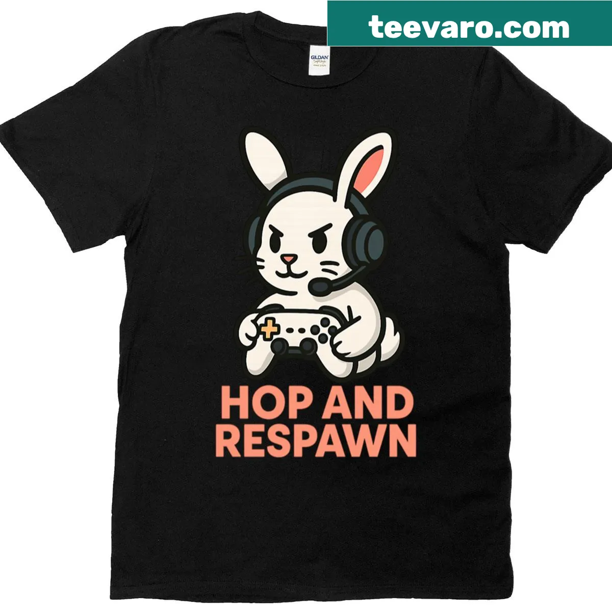 Cartoon Gamer Bunny t-shirt with playful design and humor — on a men's t-shirt