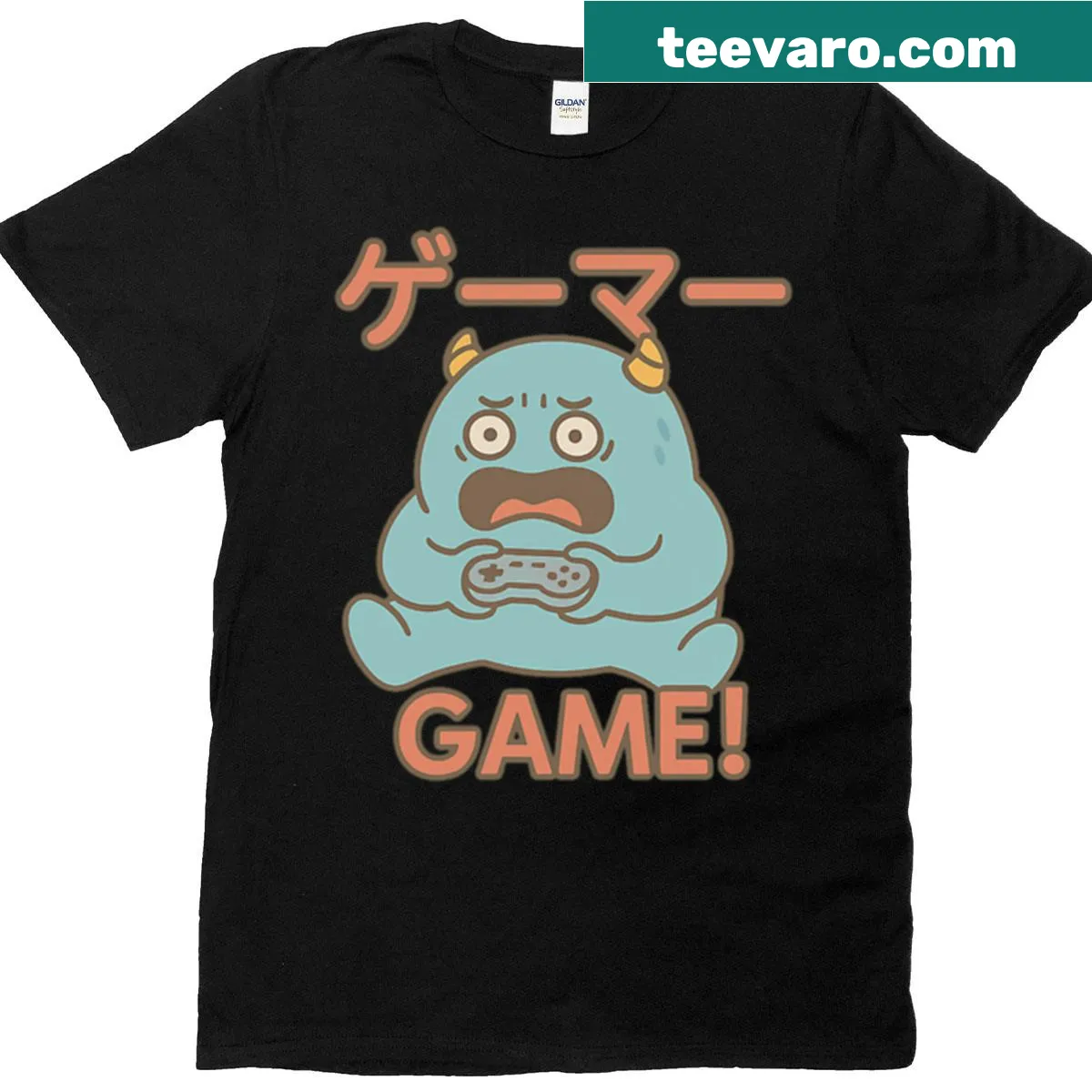 Cute Gamer Monster t-shirt with kawaii gaming art — on a men's t-shirt