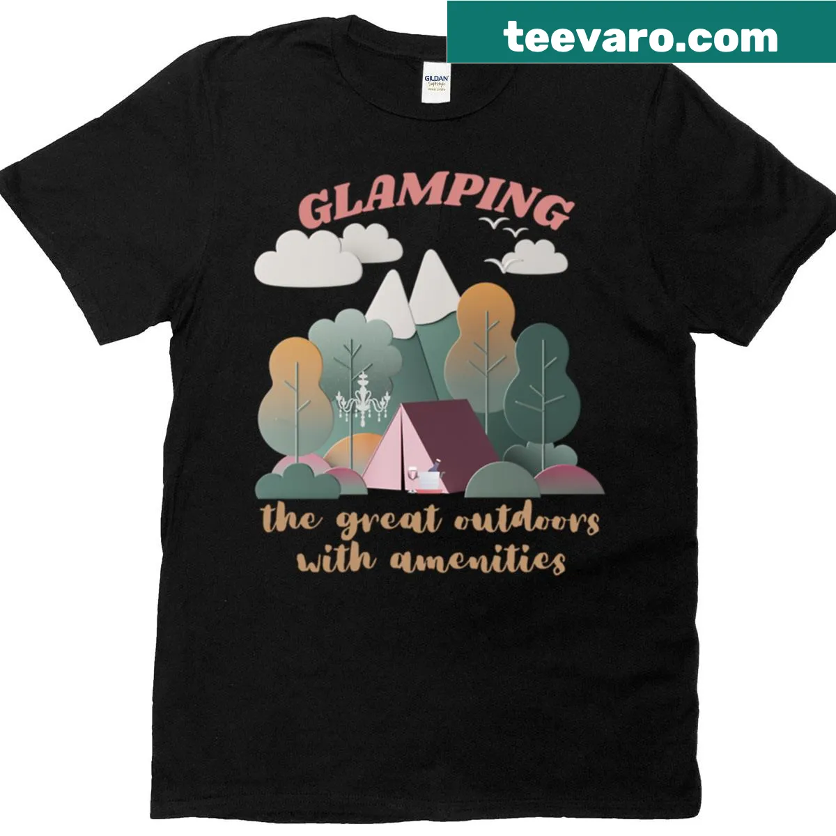 Vintage-inspired T-shirt for women featuring glamping themes — on a men's t-shirt
