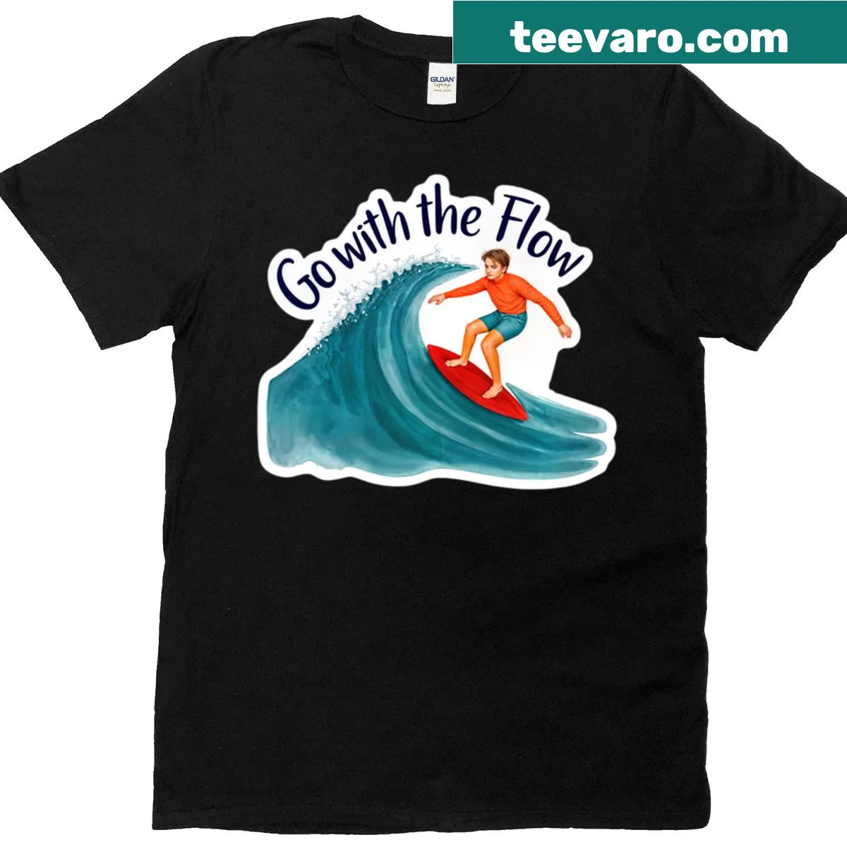 Minimalist t-shirt with the phrase 'Go With The Flow' printed on it. — on a men's t-shirt