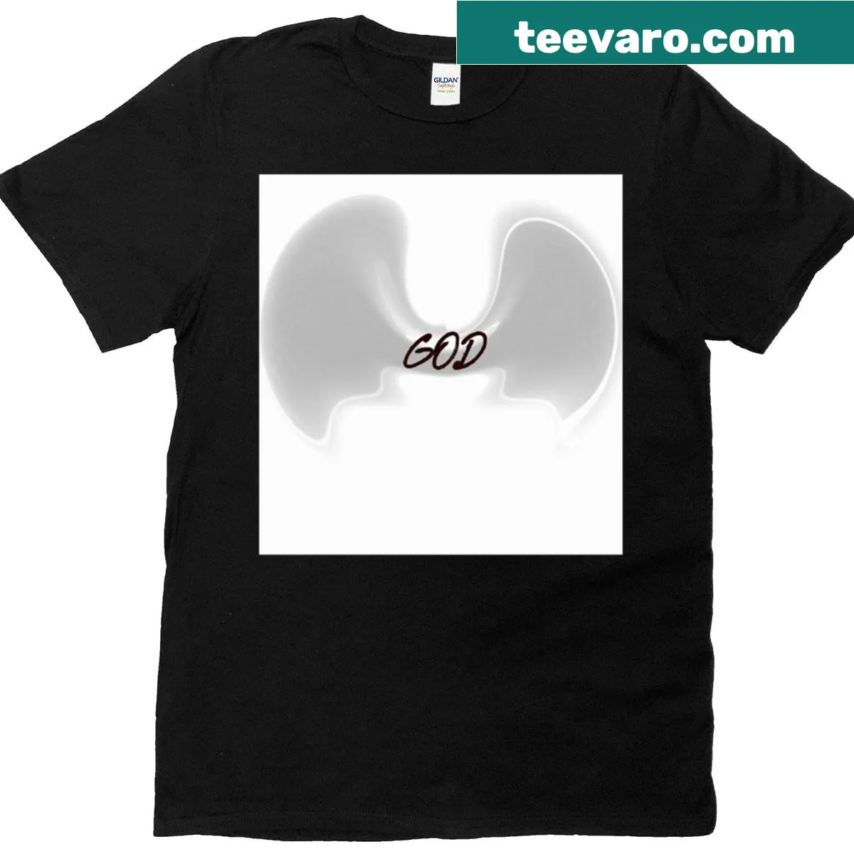 T-shirt with a serene illustration of angel wings representing faith. — on a men's t-shirt