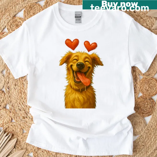 T-shirt with an illustration of golden retrievers in love