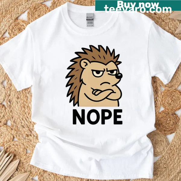 Funny cartoon hedgehog with crossed arms on T-shirt