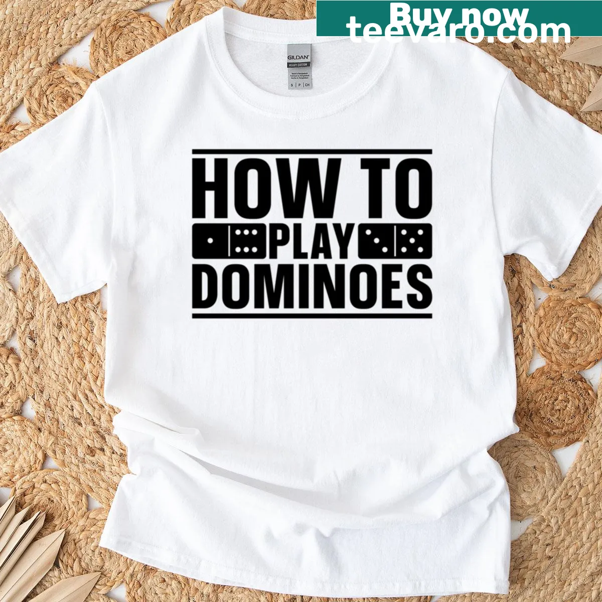 Playful T-shirt with domino game instructions for players — on a men's t-shirt
