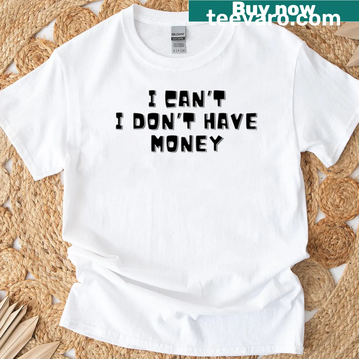 Oversized t-shirt with cartoon style humor about finances — on a men's t-shirt