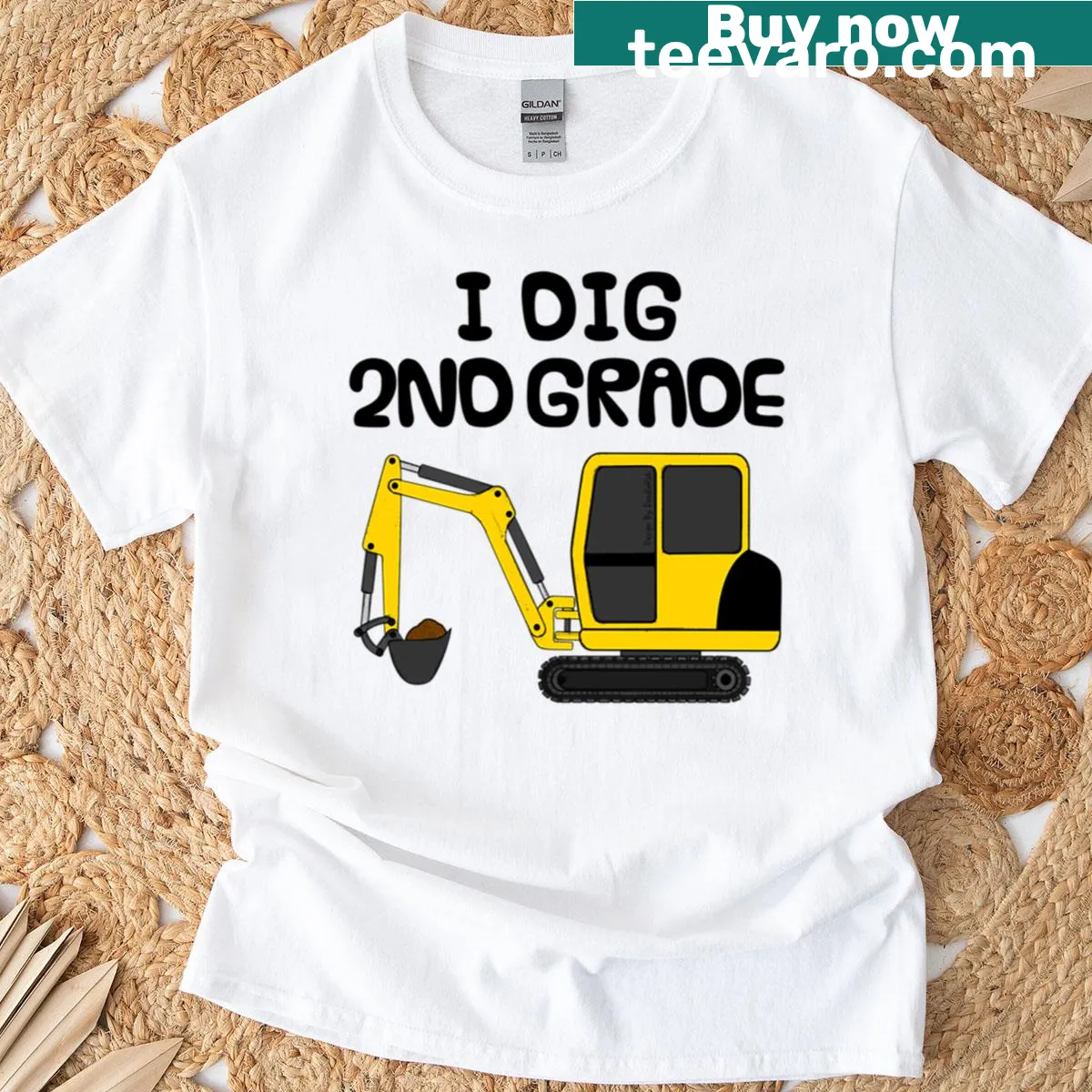 Cartoon digger graphic with 'I Dig 2nd Grade' text on T-shirt — on a men's t-shirt