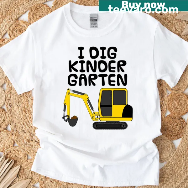 Oversized t-shirt for kindergarten featuring a construction digger design