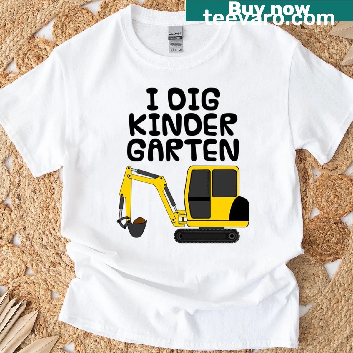Oversized t-shirt for kindergarten featuring a construction digger design — on a men's t-shirt