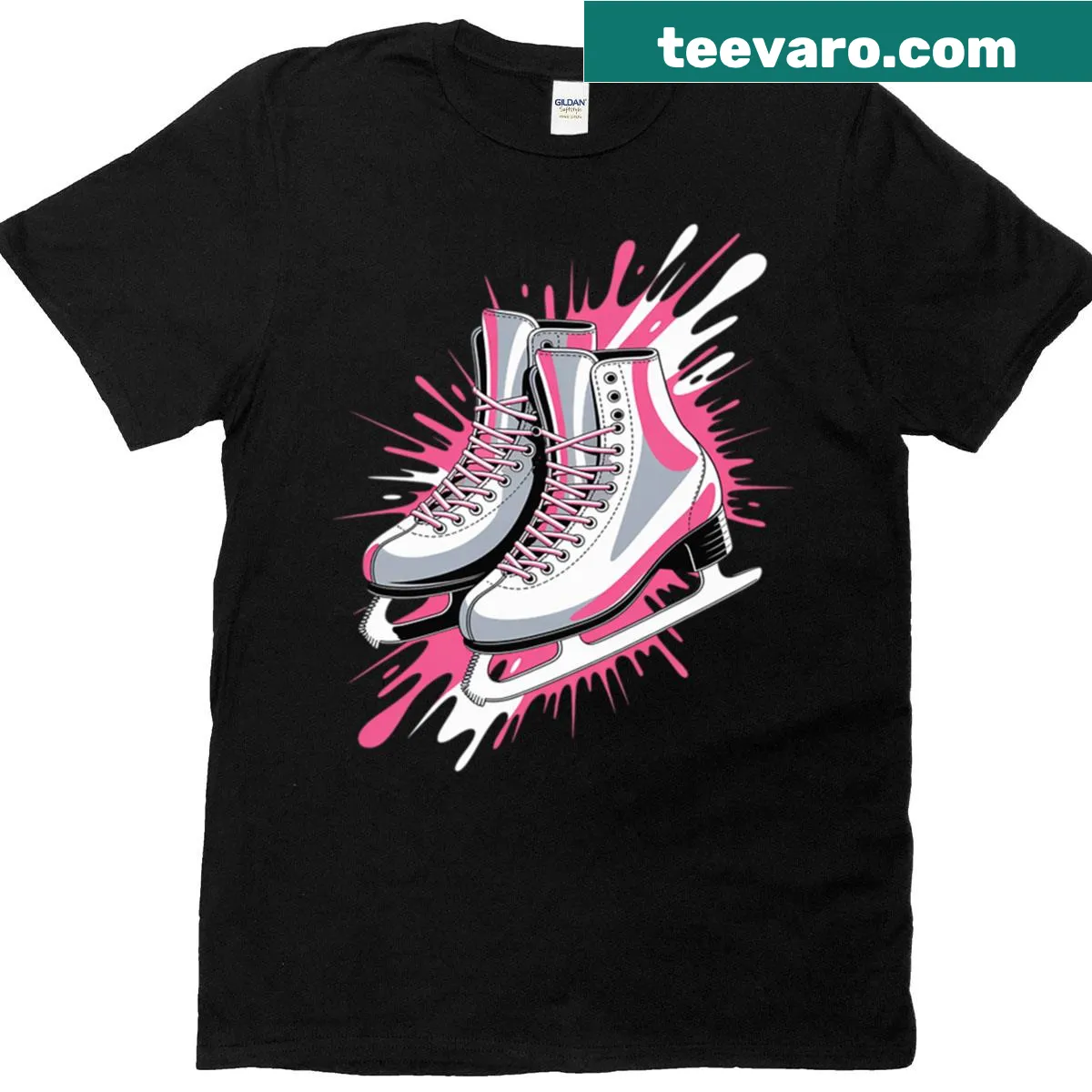 T-shirt celebrating ice skating with splash graphics and playful text — on a men's t-shirt
