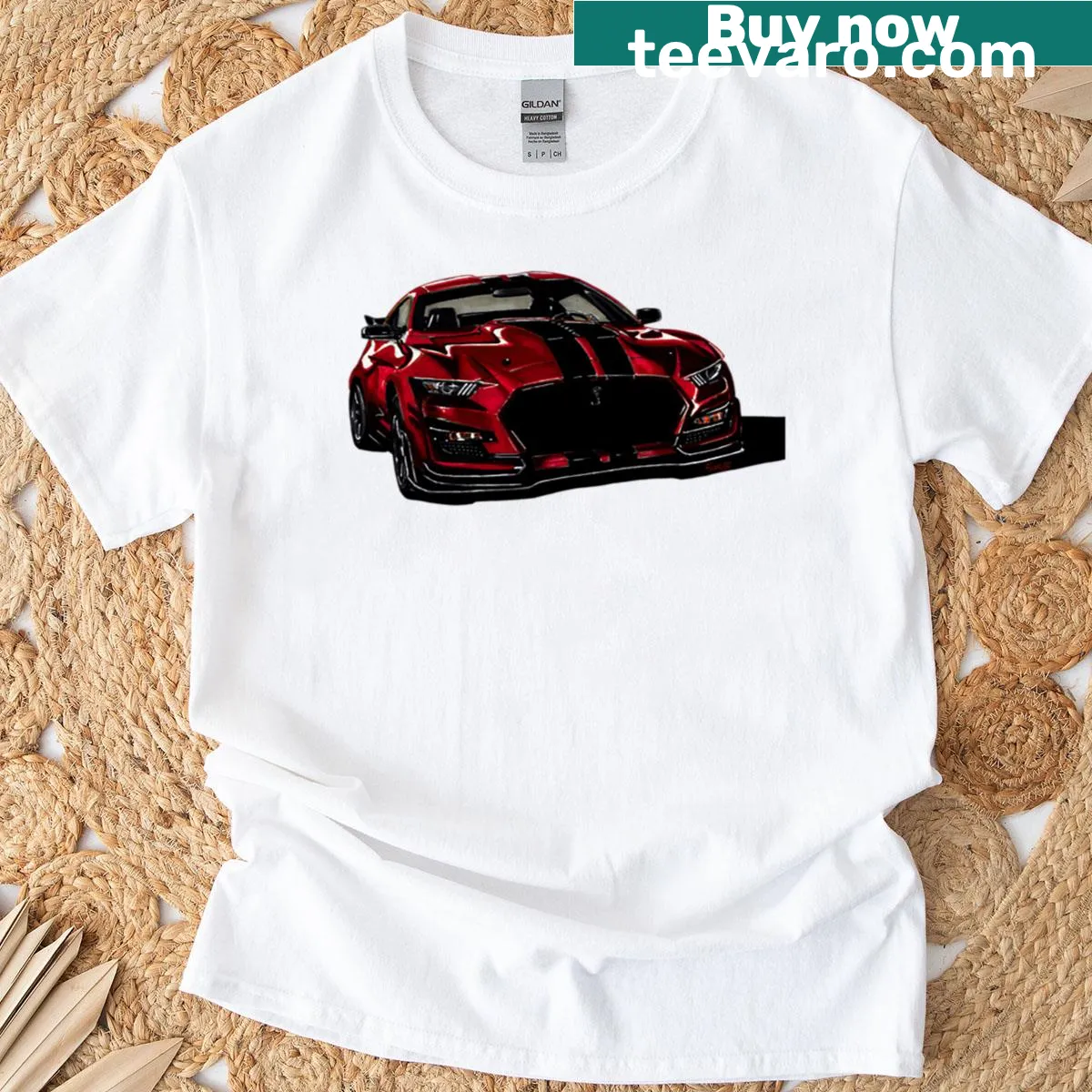 Hand-drawn muscle car illustration T-shirt for petrol heads — on a men's t-shirt