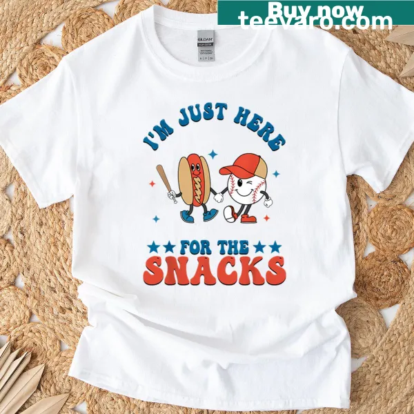 Playful T-shirt featuring a hot dog and baseball theme for snacks lovers