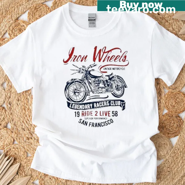 Vintage motorcycle illustration on Iran Wheels T-shirt