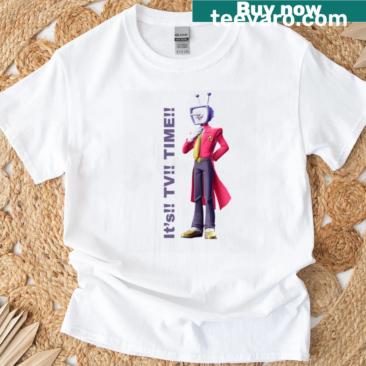 Playful T-shirt announcing 'It's TV time' in bold typography — on a men's t-shirt