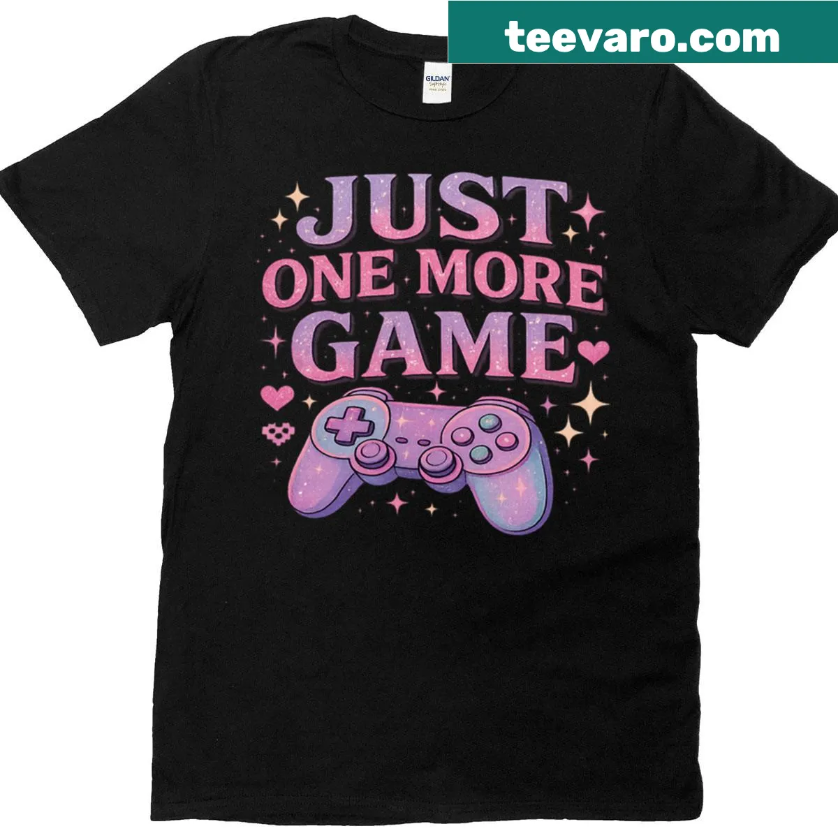 T-shirt with the phrase 'Just One More Game' in bold text — on a men's t-shirt