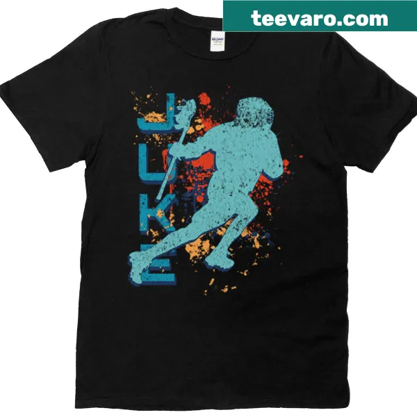 Silhouette design of a lacrosse player in action on a t-shirt