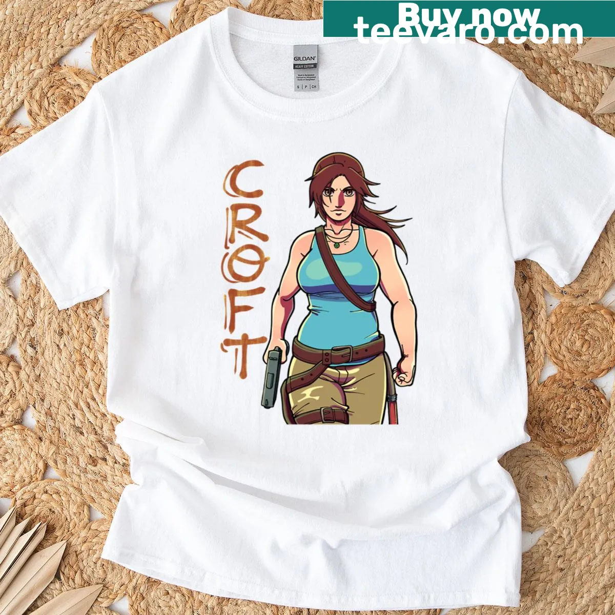 Lara Croft graphic T-shirt depicting the iconic video game character. — on a men's t-shirt