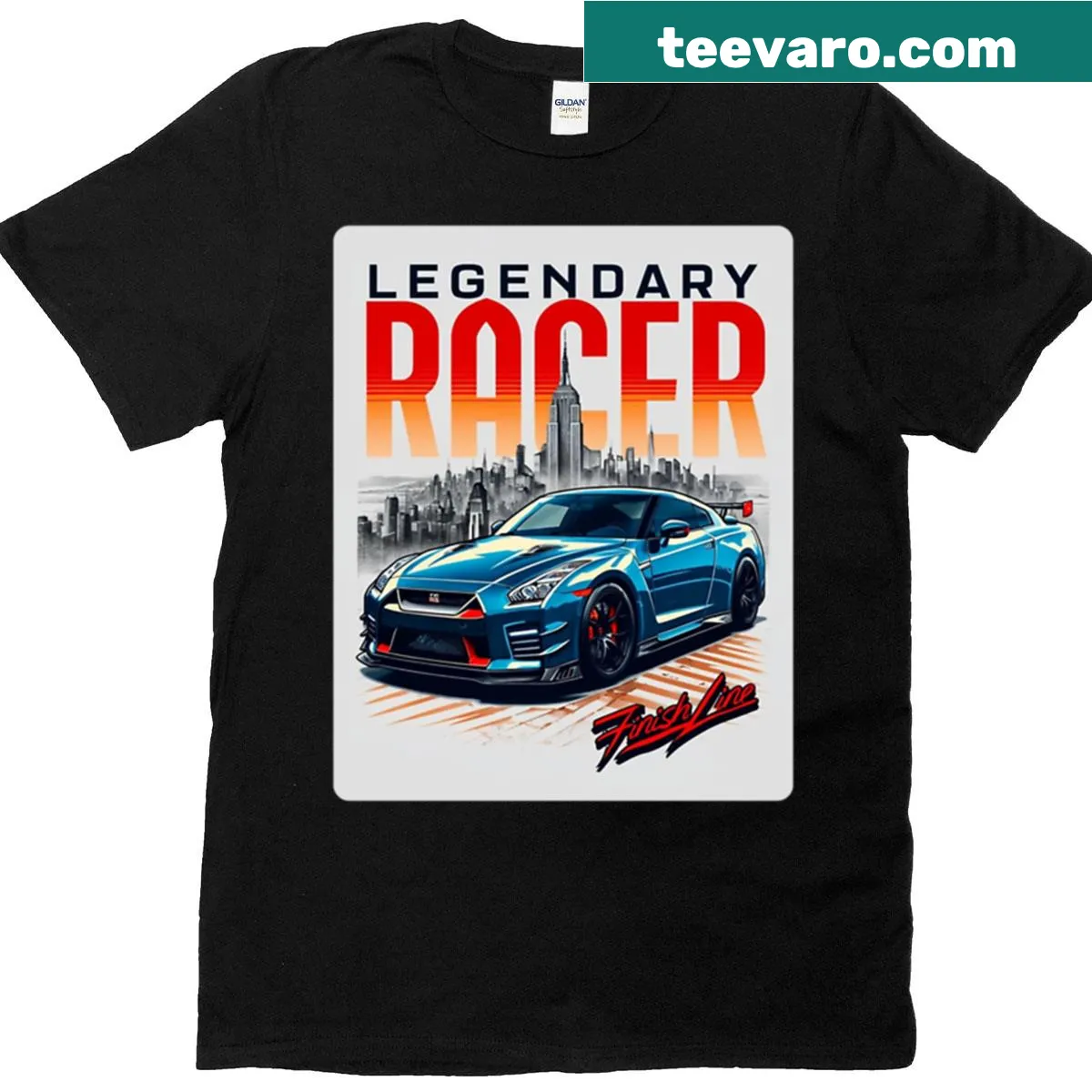 Nissan GT-R illustration with NYC skyline — on a men's t-shirt
