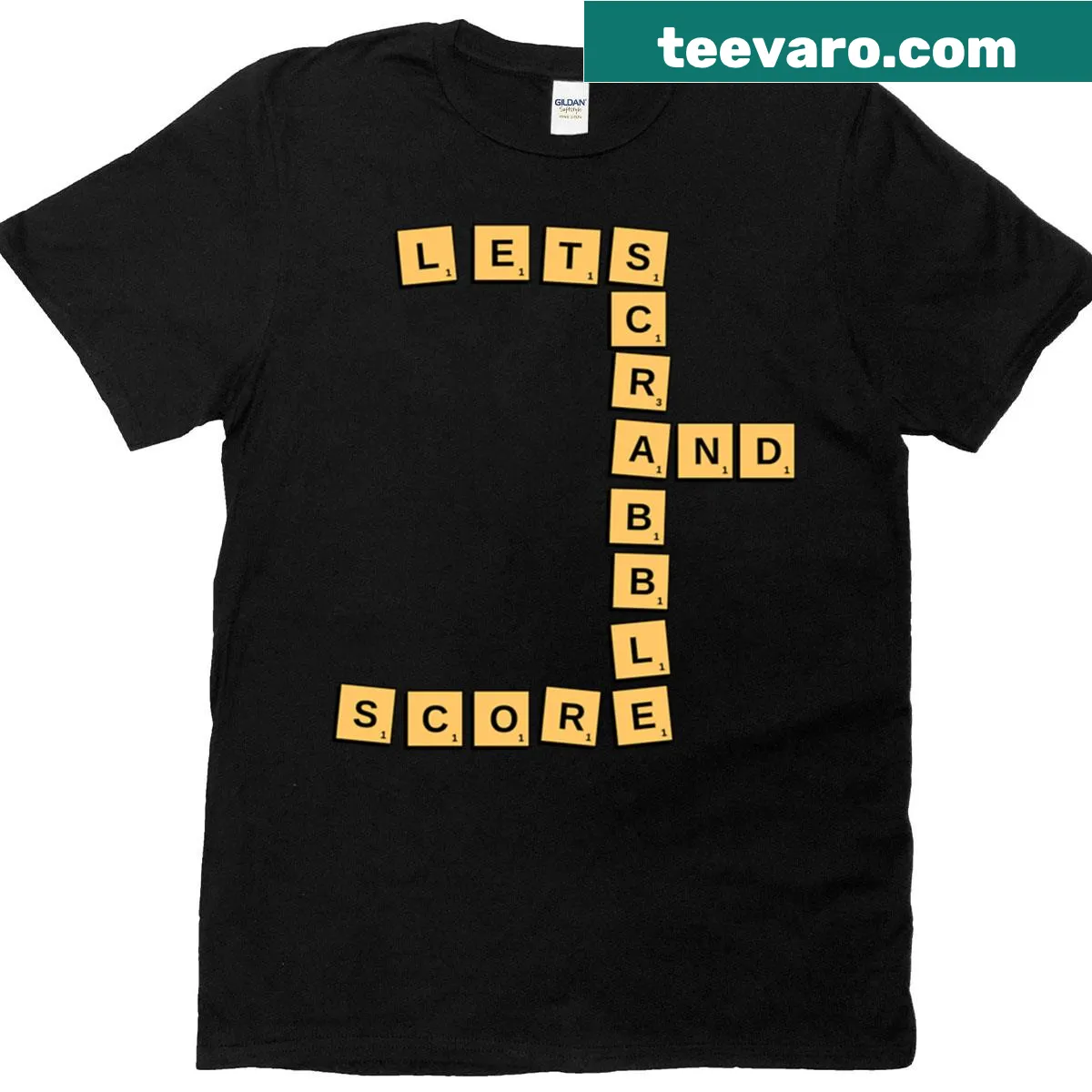 Scrabble-themed graphic with playful words — on a men's t-shirt