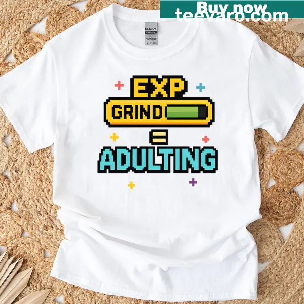 Pixel art style T-shirt with leveling up gaming theme