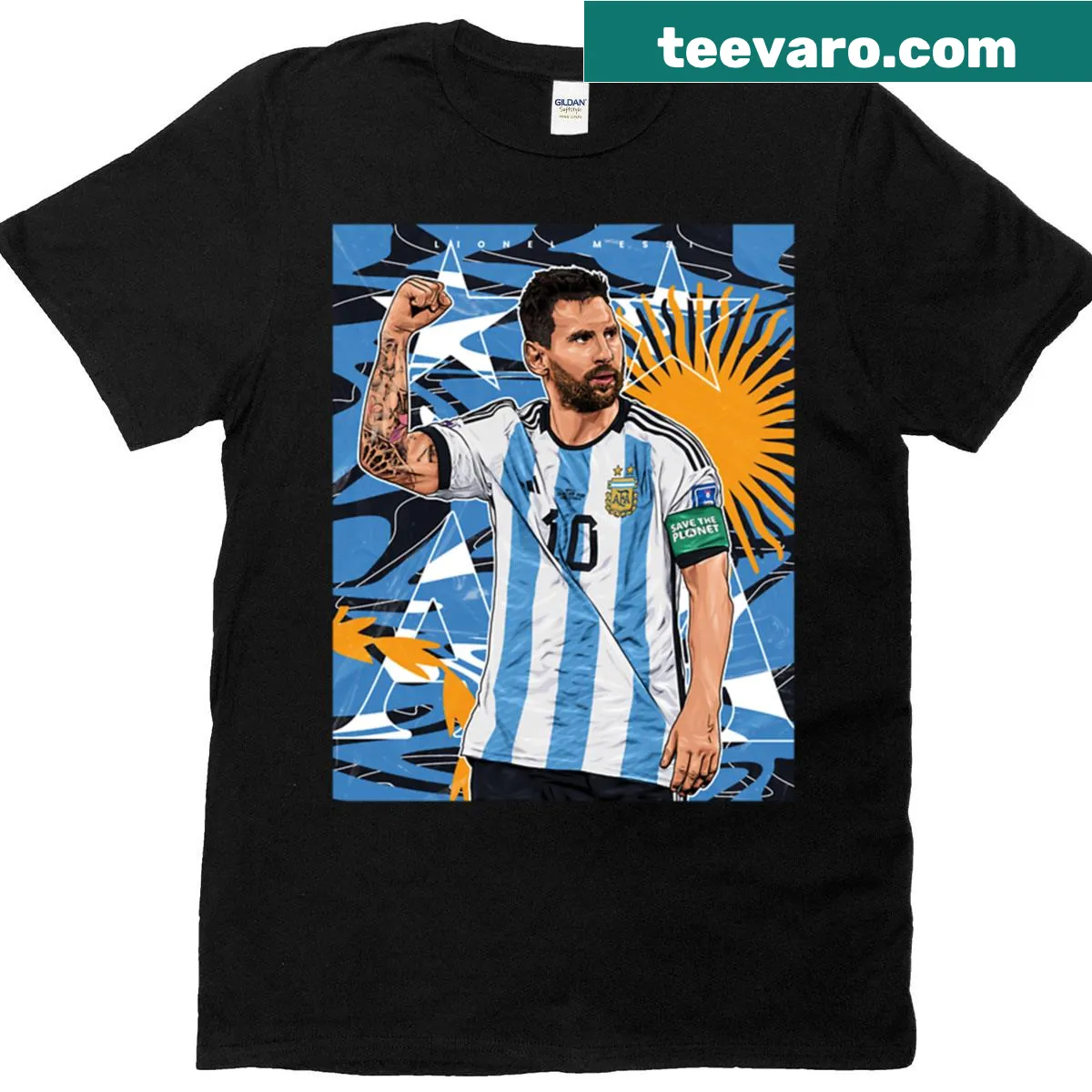 Tribute t-shirt with Messi's number 10 and Argentina flag design — on a men's t-shirt