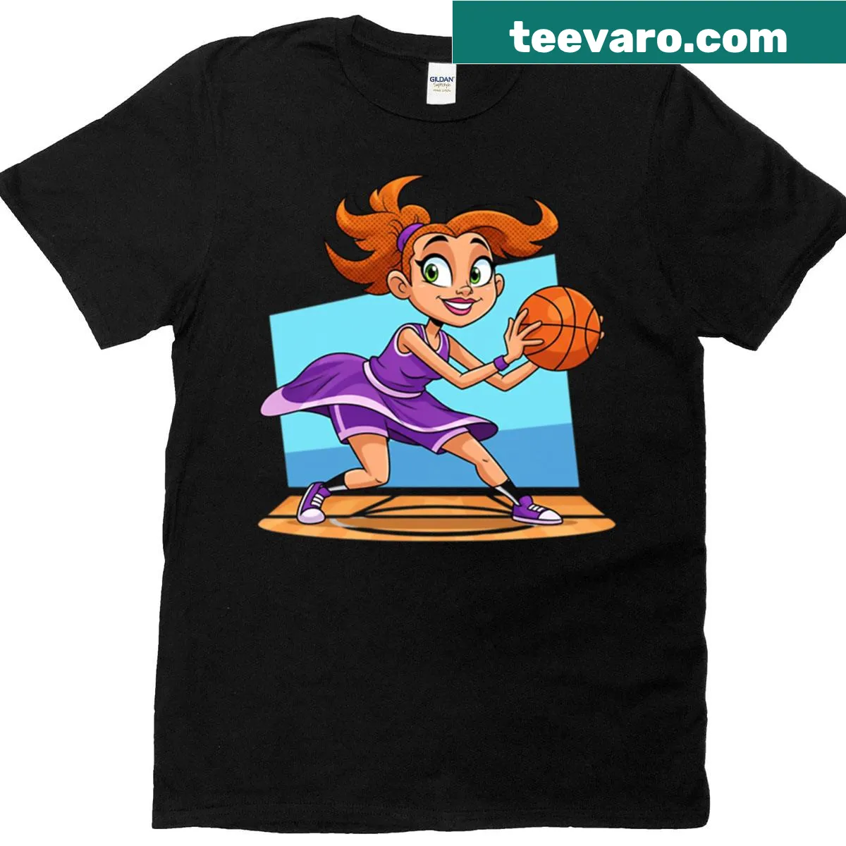 Cartoon female basketball player illustration on T-shirt — on a men's t-shirt
