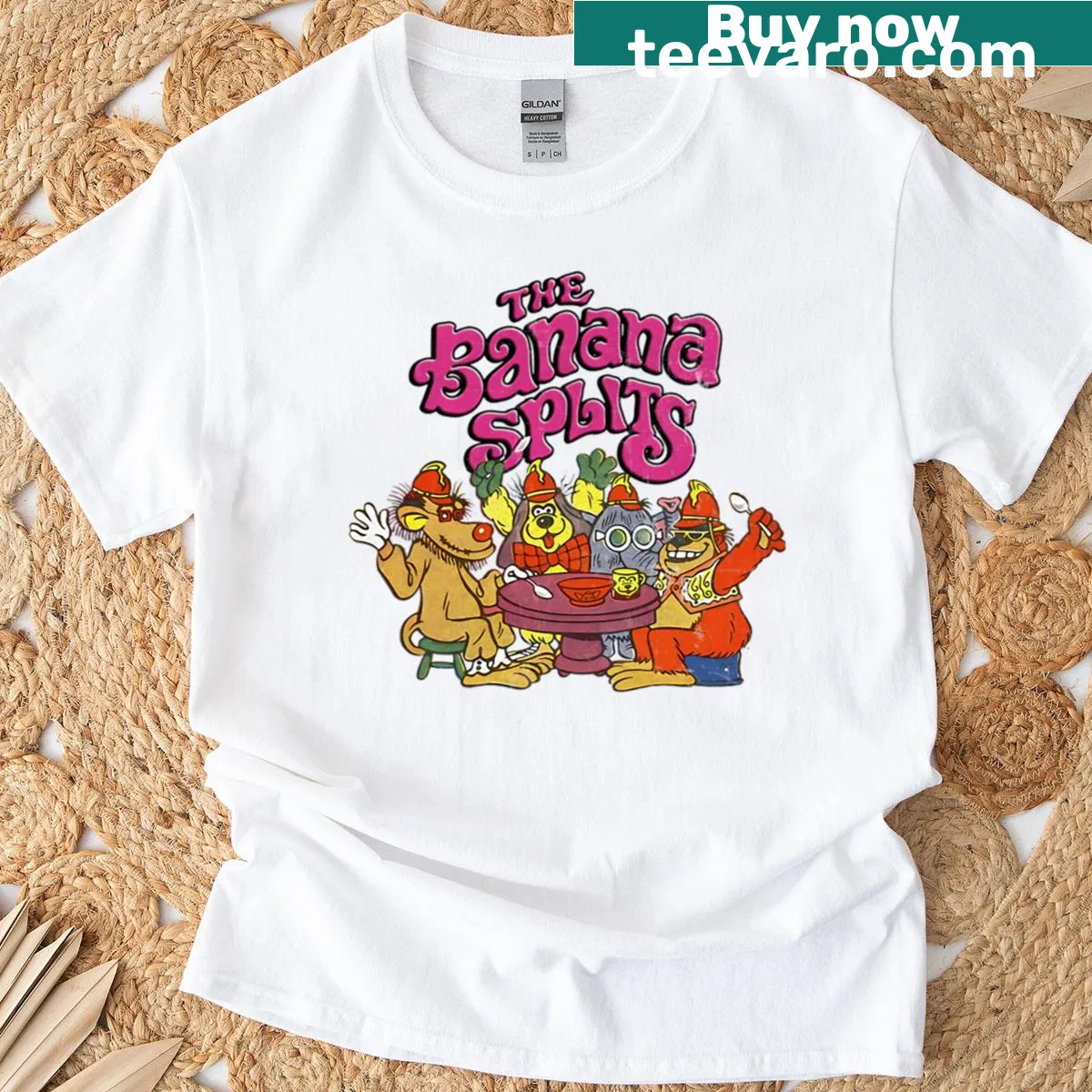 Vintage logo t-shirt featuring animated characters and movie themes — on a men's t-shirt