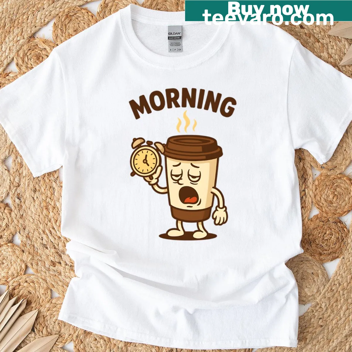 Cute cartoon sleepy coffee cup graphic on a t-shirt. — on a men's t-shirt