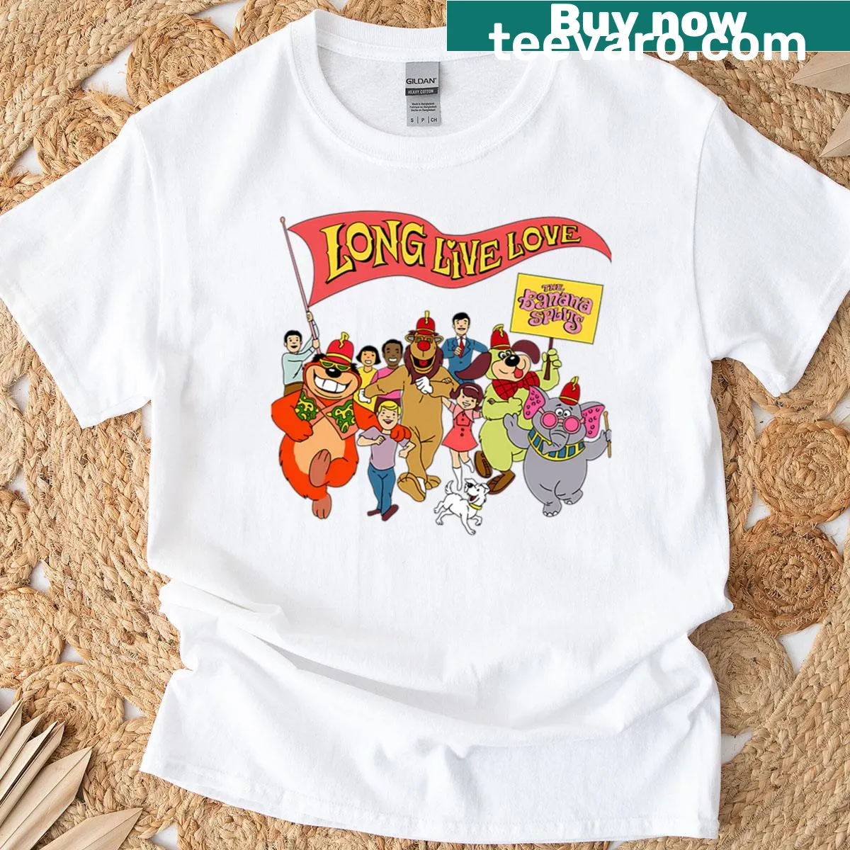 Vintage-style animated movies logo T-shirt with cartoon elements — on a men's t-shirt
