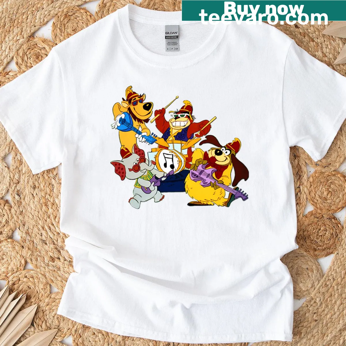Vintage animated movies logo T-shirt featuring playful cartoon design — on a men's t-shirt