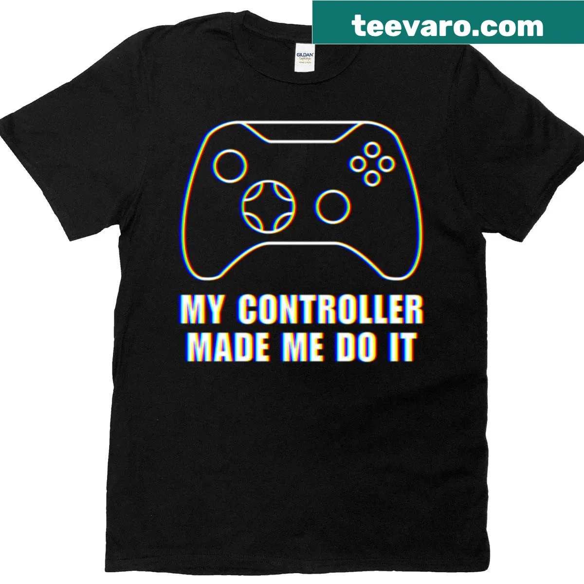 Funny T-shirt with the phrase 'My Controller Made Me Do It' for gamers — on a men's t-shirt