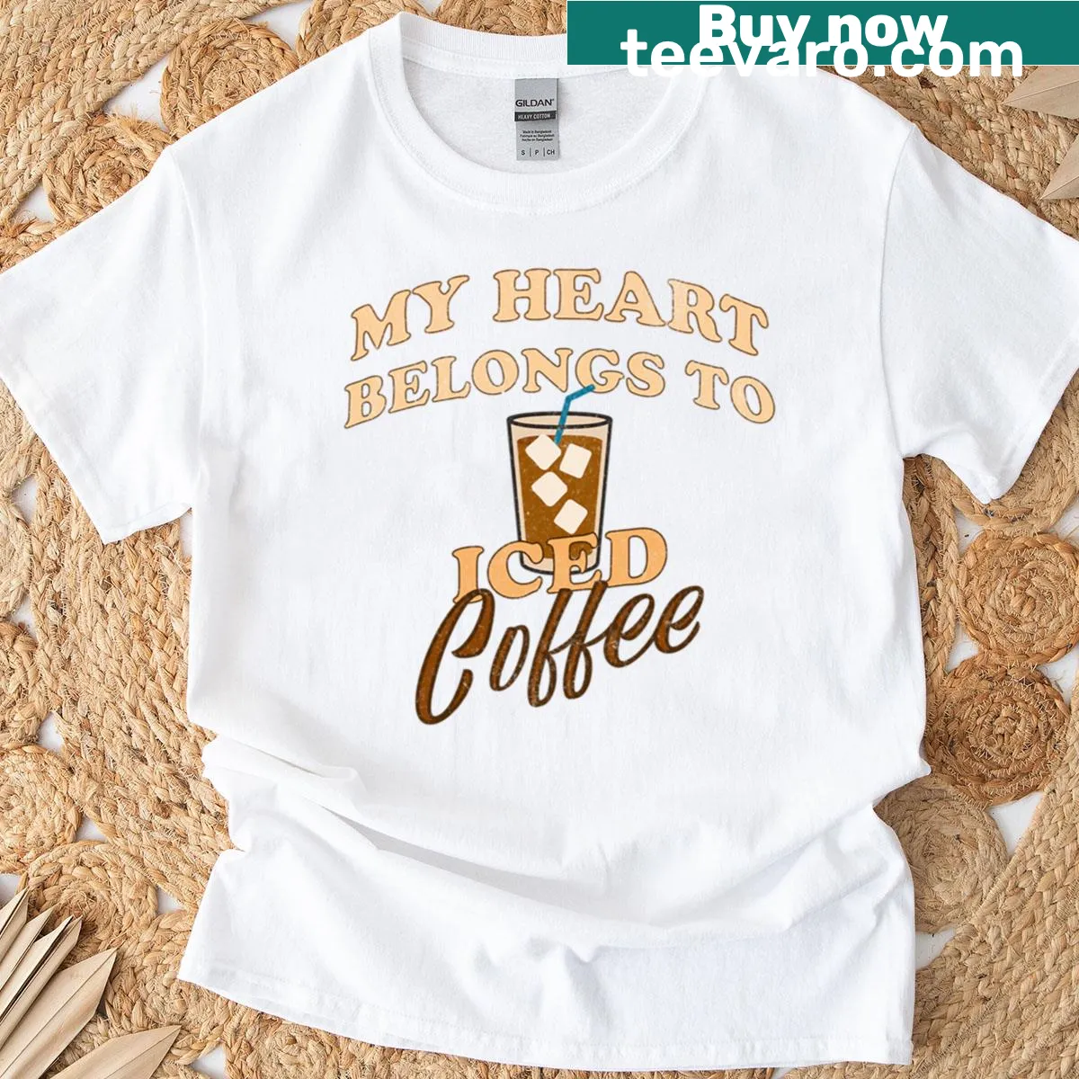 Retro design T-shirt with 'My Heart Belongs To Iced Coffee' text — on a men's t-shirt