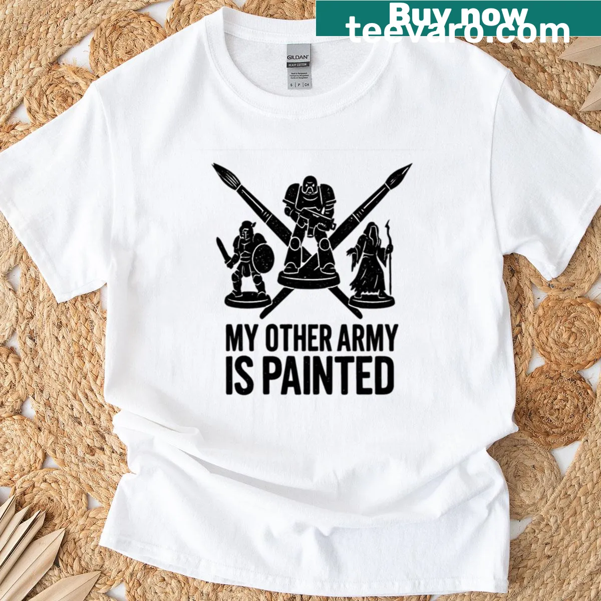 Illustrative T-shirt with 'My Other Army Is Painted' design for gamers — on a men's t-shirt