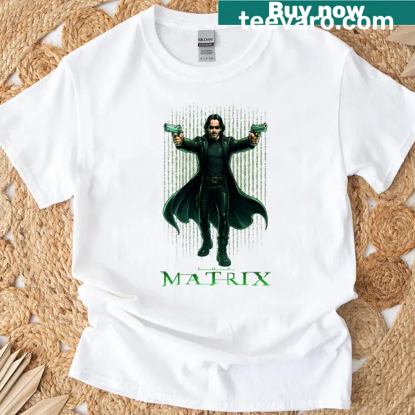 T-shirt featuring a graphic inspired by Neo from The Matrix